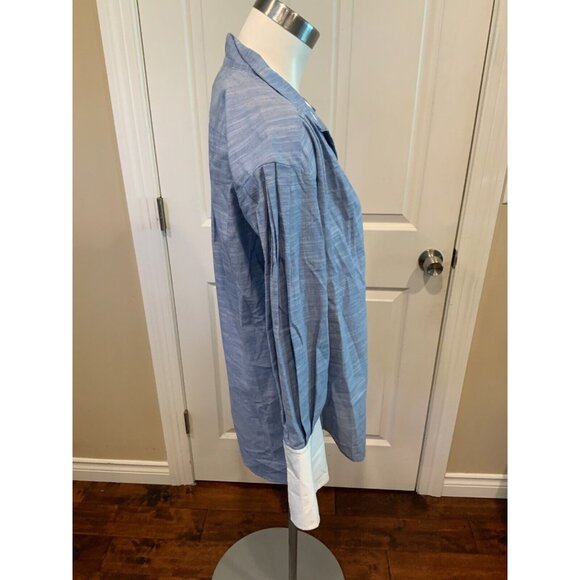 FRAME Blue Boxy Pleated Contrast Cuff Button Up Shirt, Size M - Picture 5 of 9